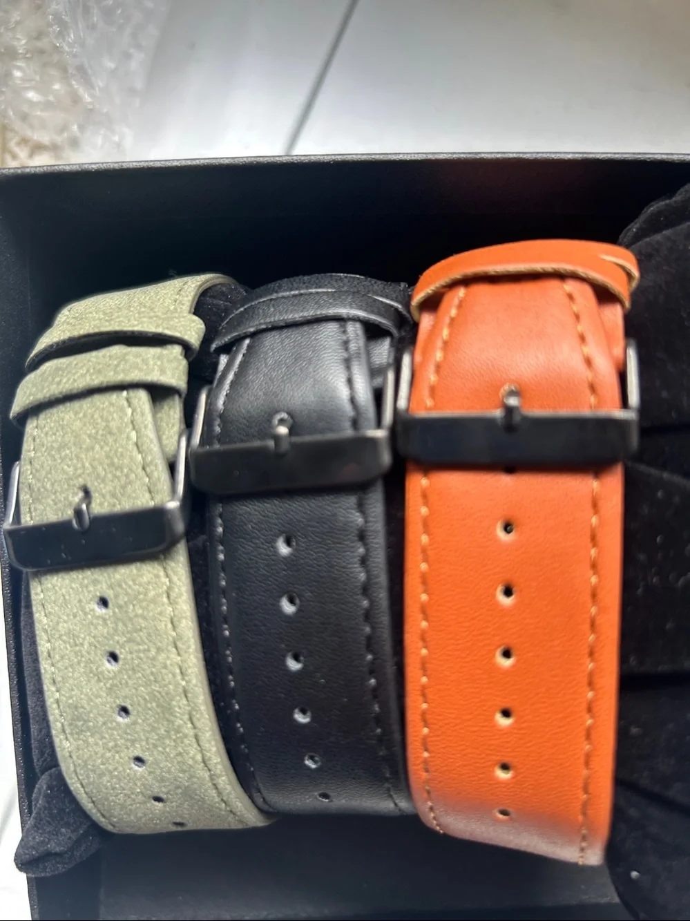 Olive Green 2” Dial Face 3 Straps Quartz Watch - Black Box Case